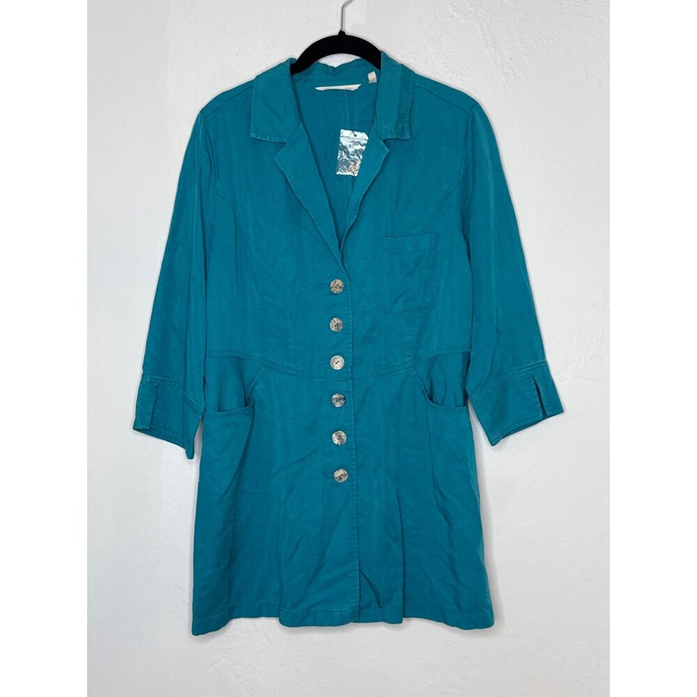 Soft Surroundings Marcie Jacket Tencel‎ Button Front 1/2 Sleeve Teal Small NWOT